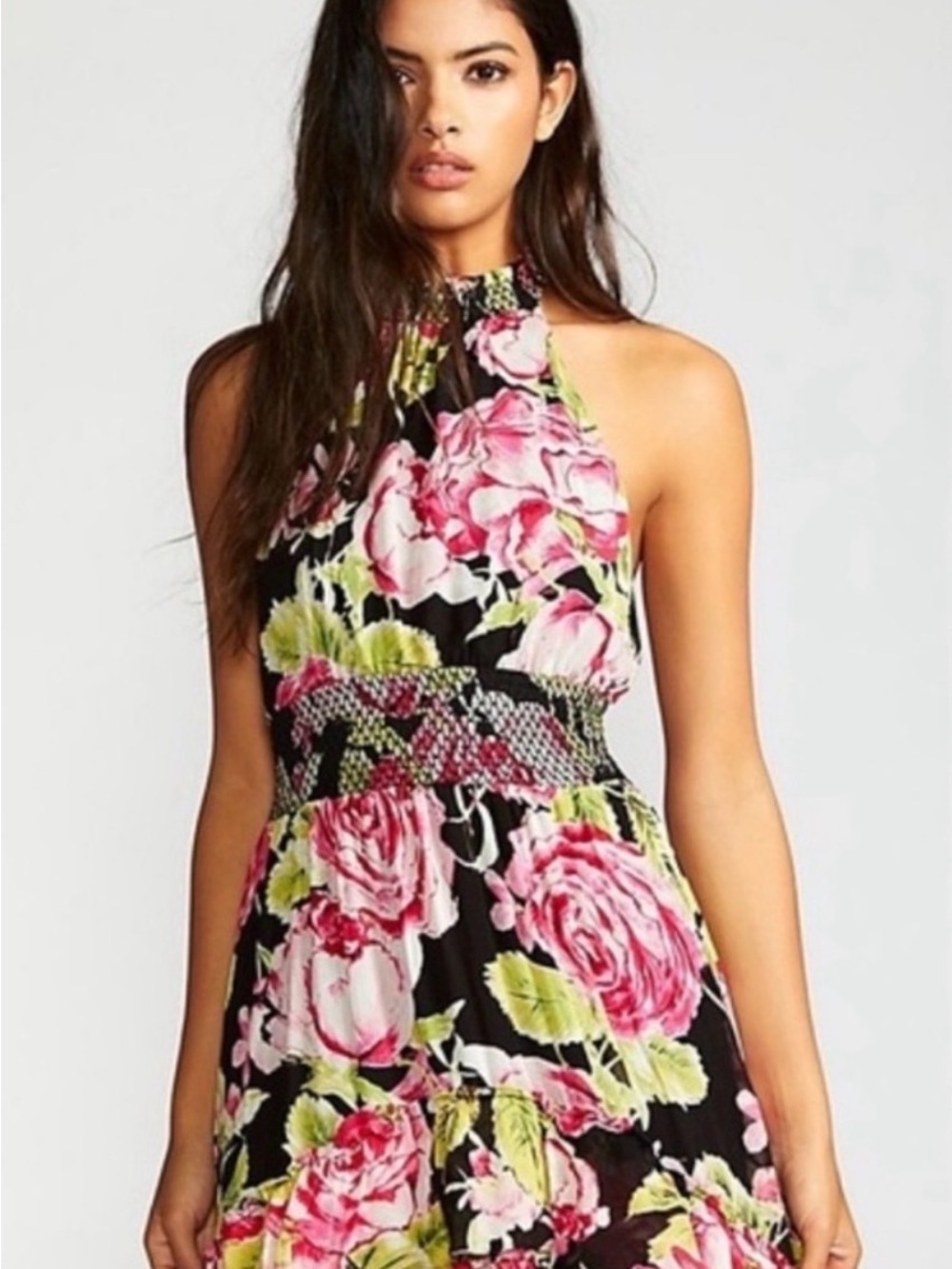 Free People In Full Bloom Floral Tiered Halter Maxi Dress size M - Picture 4 of 9